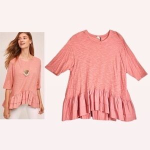 Anthropologie Akemi & Kin Flounce Ruffle Peplum Dusty Pink Long Sleeve Tee Top